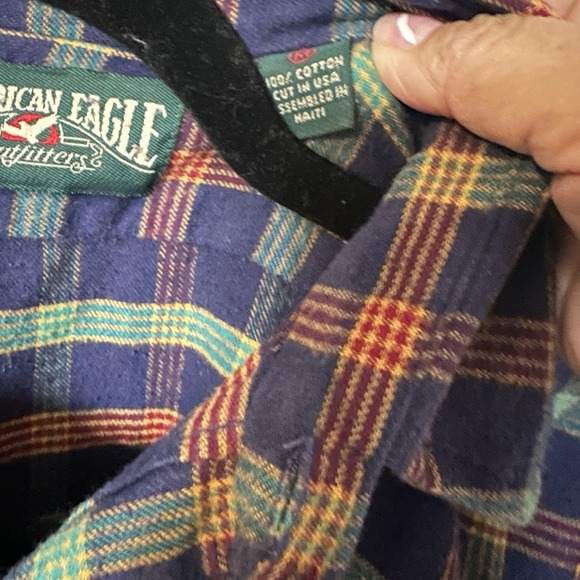 American Eagle Shirt Mens‎ Medium Vintage Purple Plaid Button Down Casual 90s - Picture 3 of 6